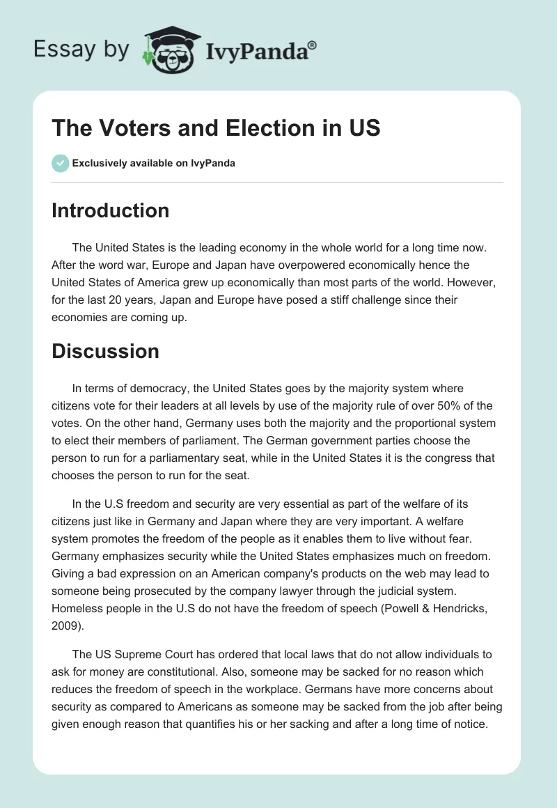 The Voters and Election in US. Page 1
