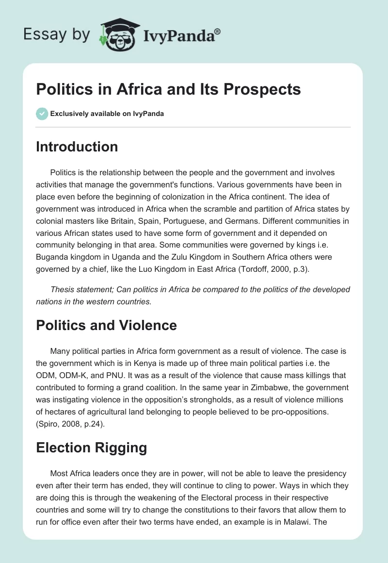 Politics in Africa and Its Prospects. Page 1