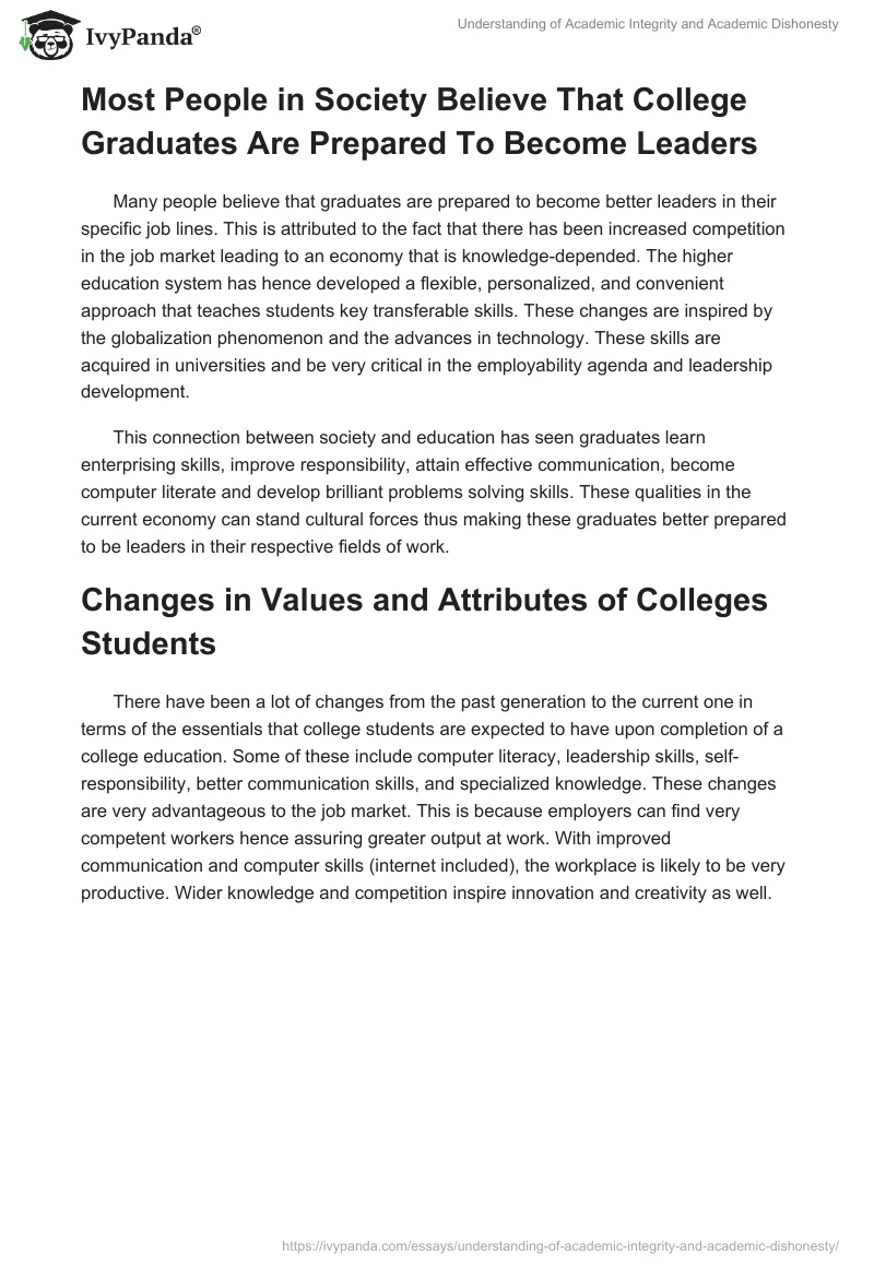 Understanding of Academic Integrity and Academic Dishonesty. Page 2