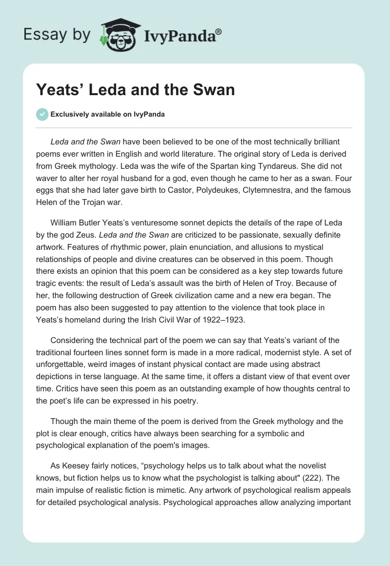 Yeats’ "Leda and the Swan". Page 1