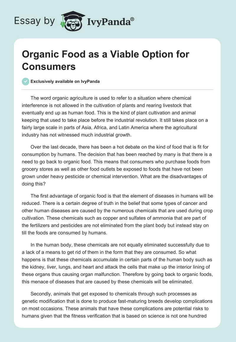 Organic Food as a Viable Option for Consumers. Page 1
