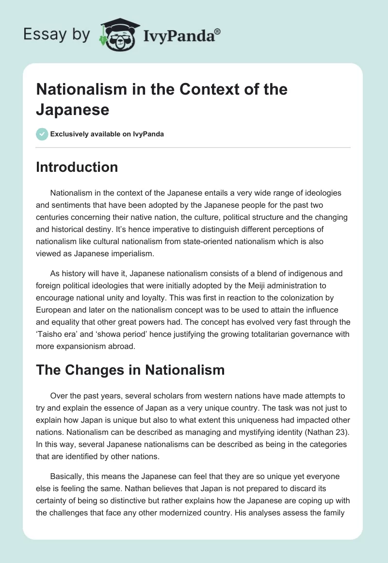 Nationalism in the Context of the Japanese. Page 1