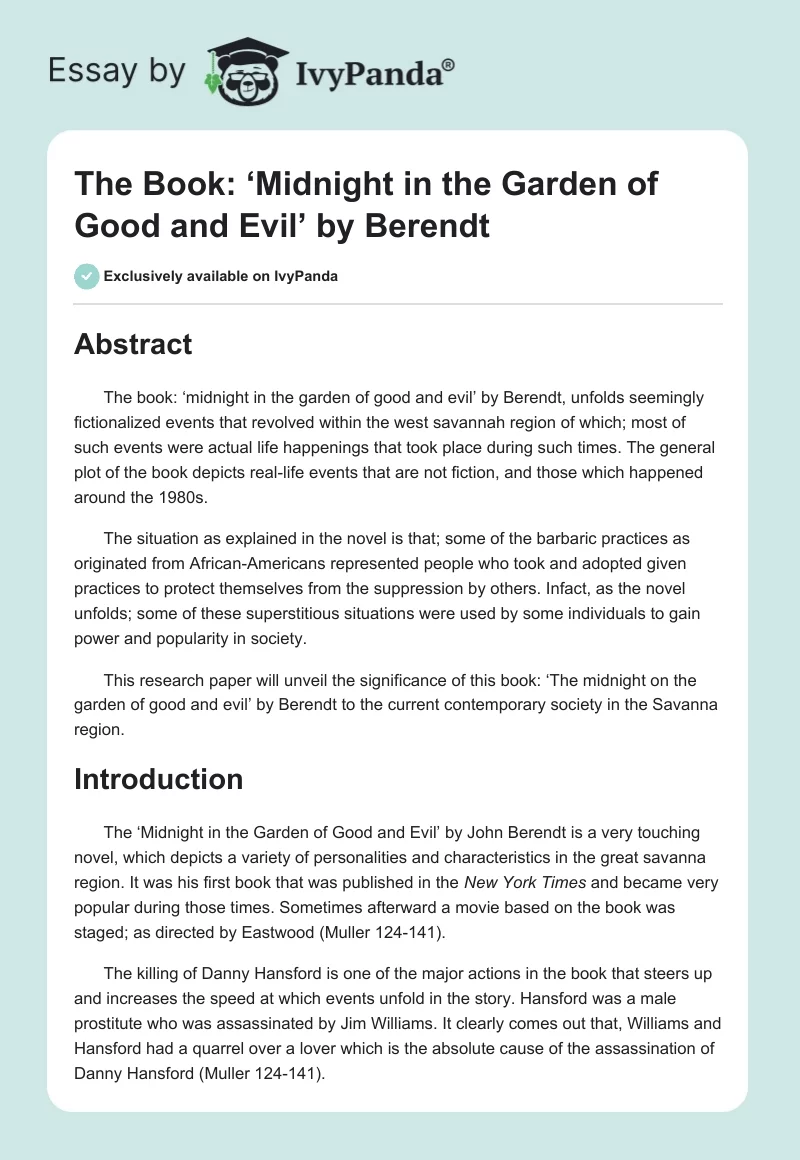 The Book: ‘Midnight in the Garden of Good and Evil’ by Berendt. Page 1