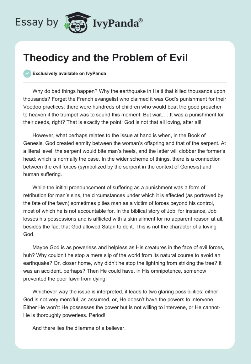 Theodicy and the Problem of Evil. Page 1
