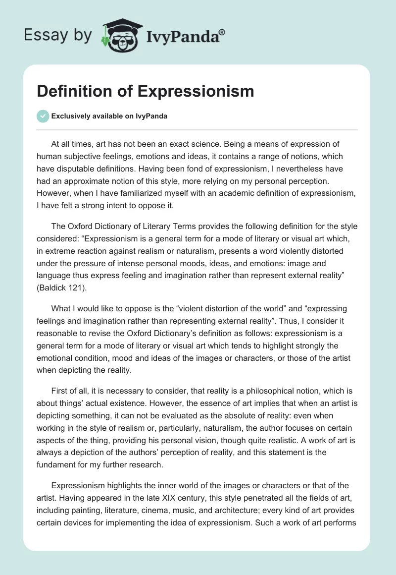 Definition of Expressionism. Page 1