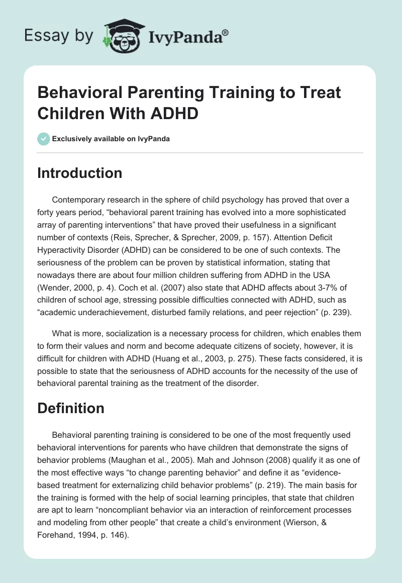 Behavioral Parenting Training to Treat Children With ADHD. Page 1