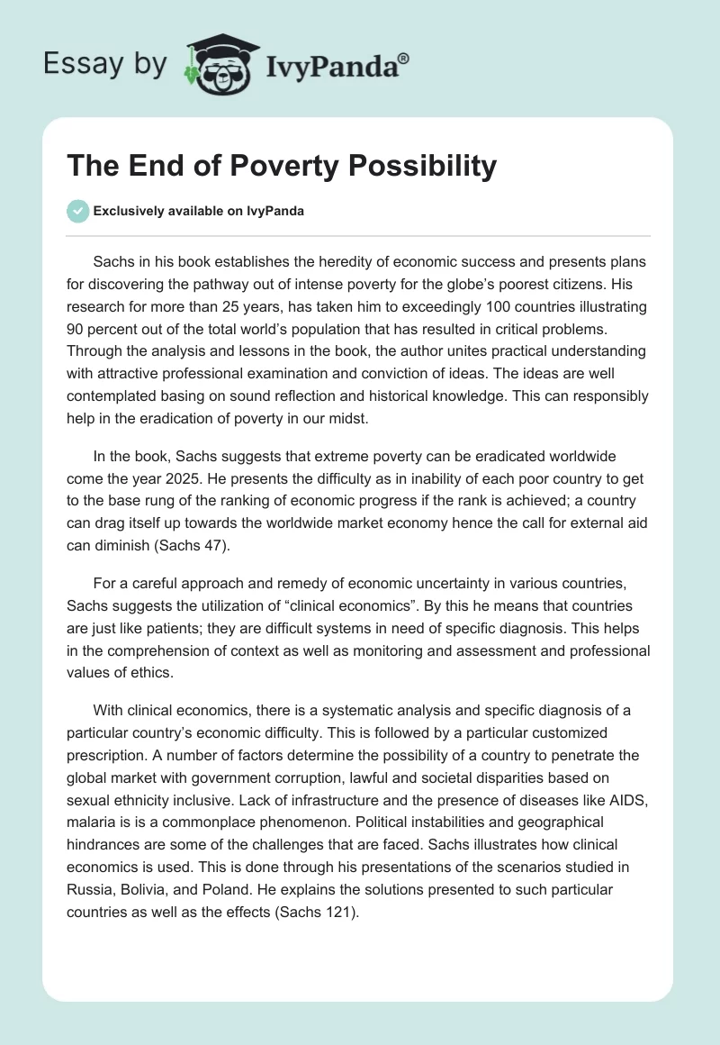The End of Poverty Possibility. Page 1