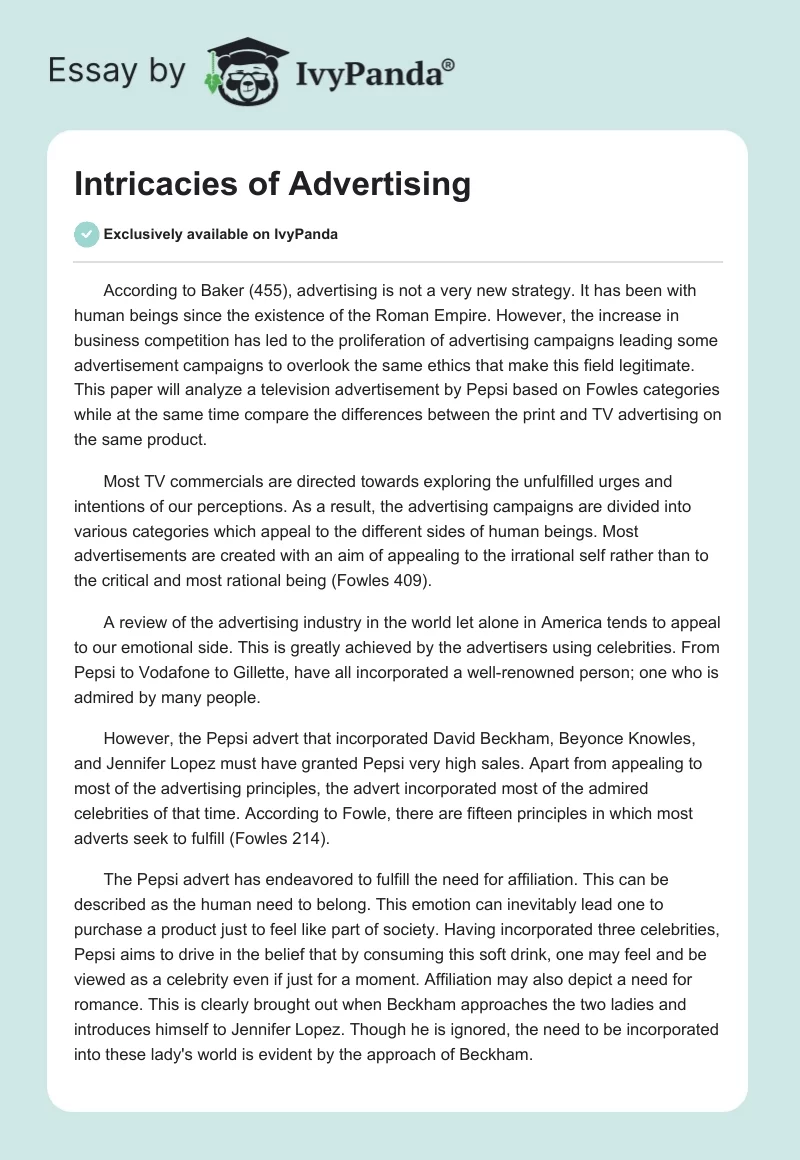 Intricacies of Advertising. Page 1