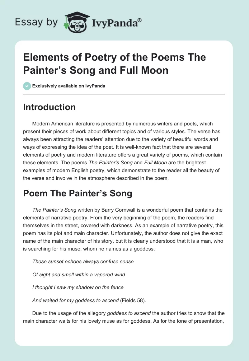 Elements of Poetry of the Poems "The Painter’s Song and Full Moon". Page 1