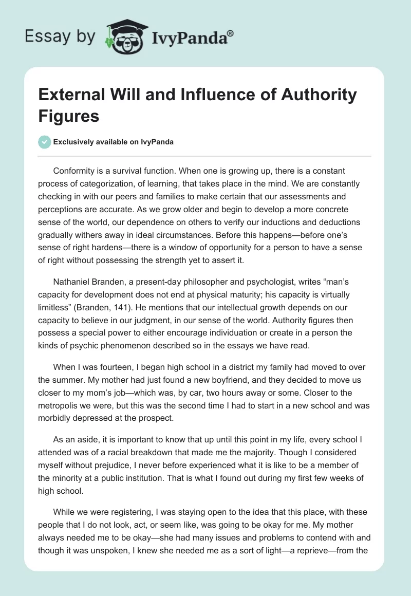 External Will and Influence of Authority Figures. Page 1
