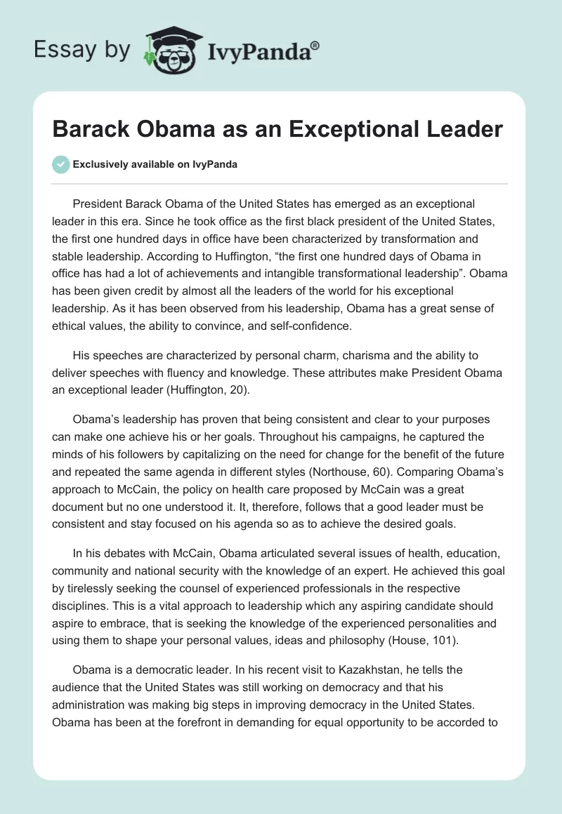 Barack Obama as an Exceptional Leader. Page 1