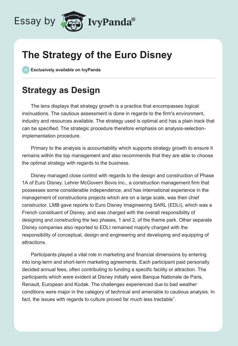 The Strategy of the Euro Disney. Page 1
