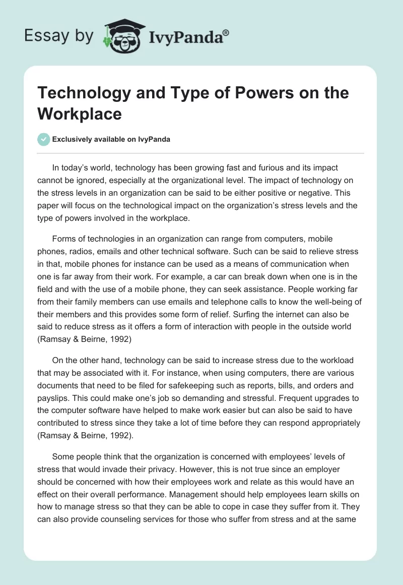 Technology and Type of Powers on the Workplace. Page 1