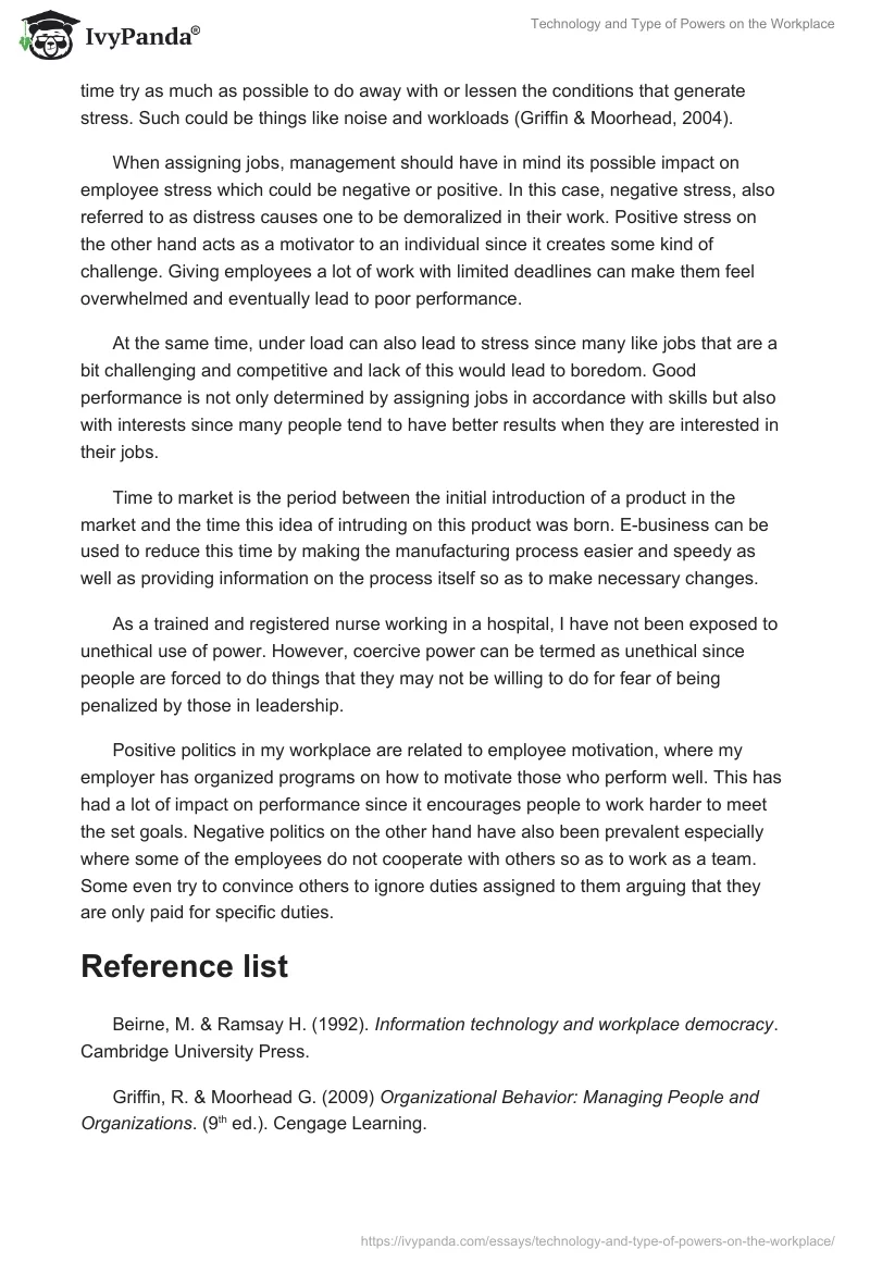 Technology and Type of Powers on the Workplace. Page 2