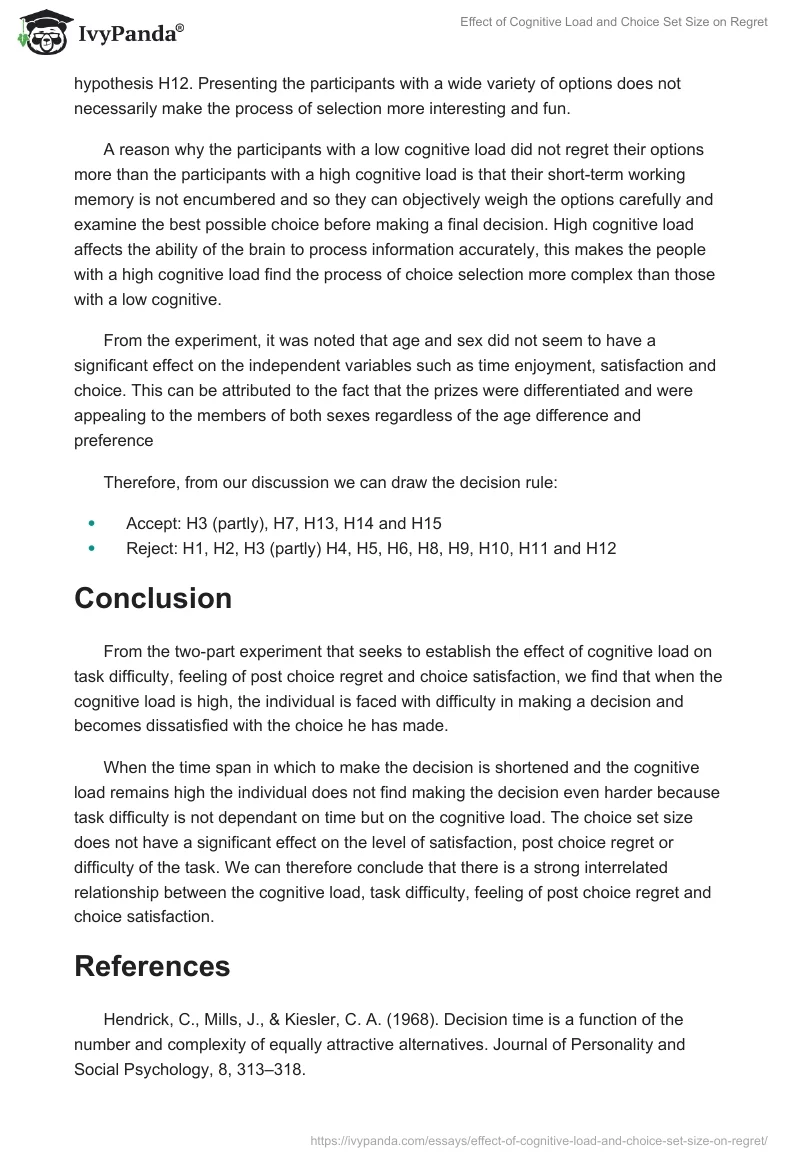 Effect of Cognitive Load and Choice Set Size on Regret. Page 3