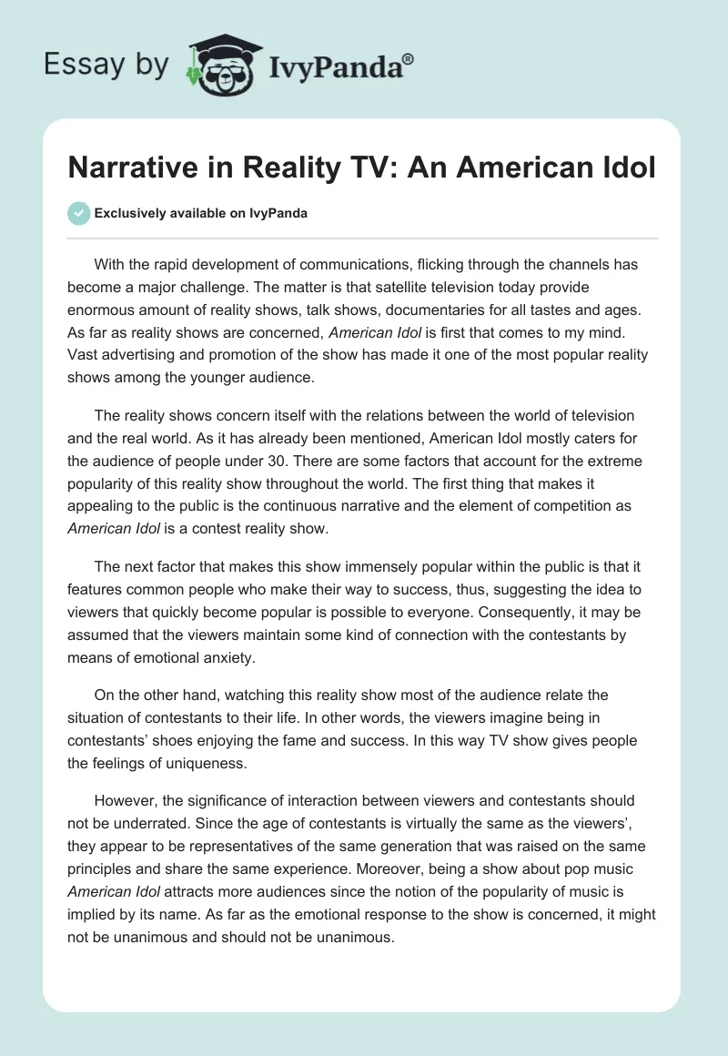 Narrative in Reality TV: An American Idol. Page 1