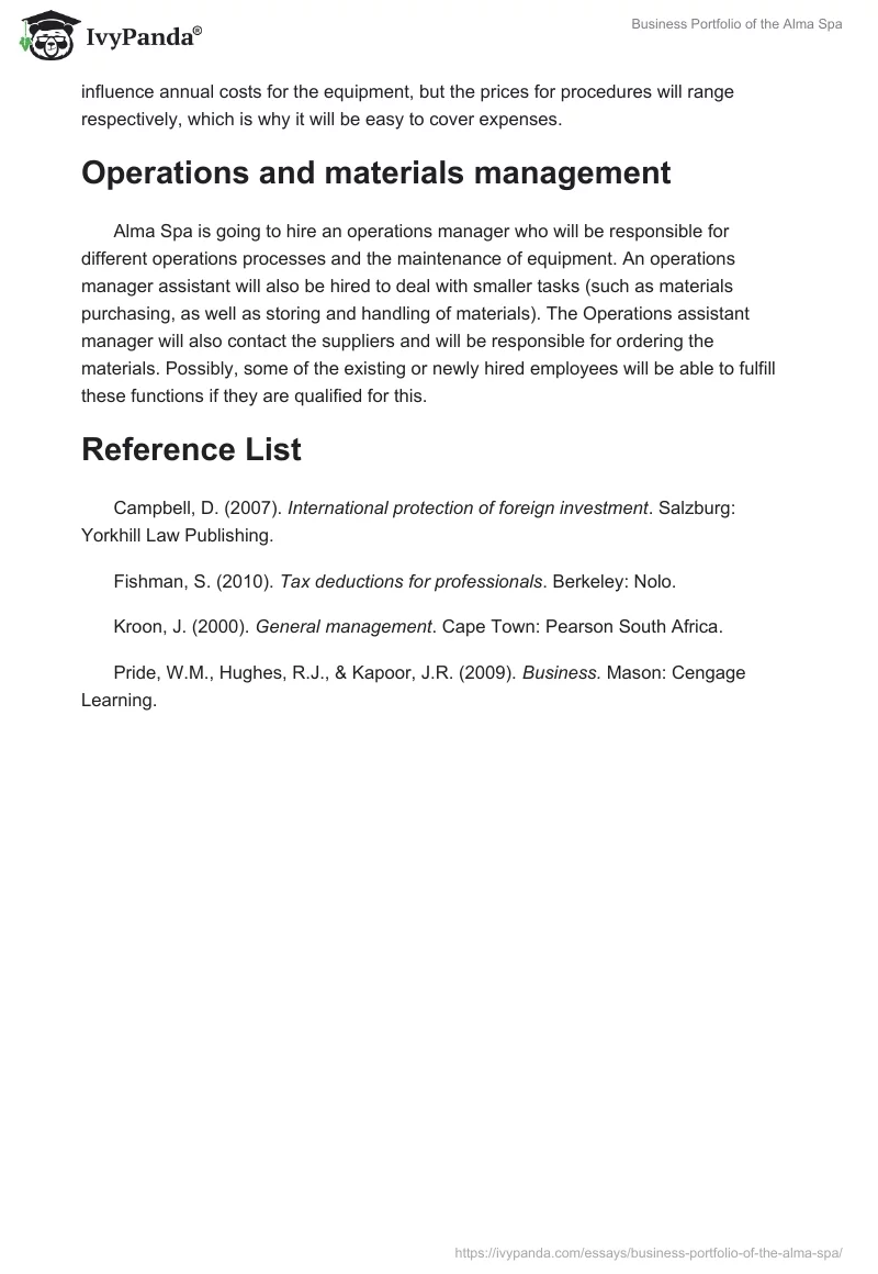 Business Portfolio of the Alma Spa. Page 3