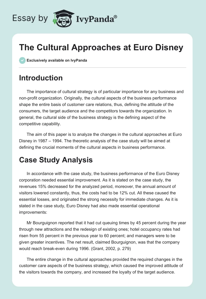 The Cultural Approaches at Euro Disney. Page 1