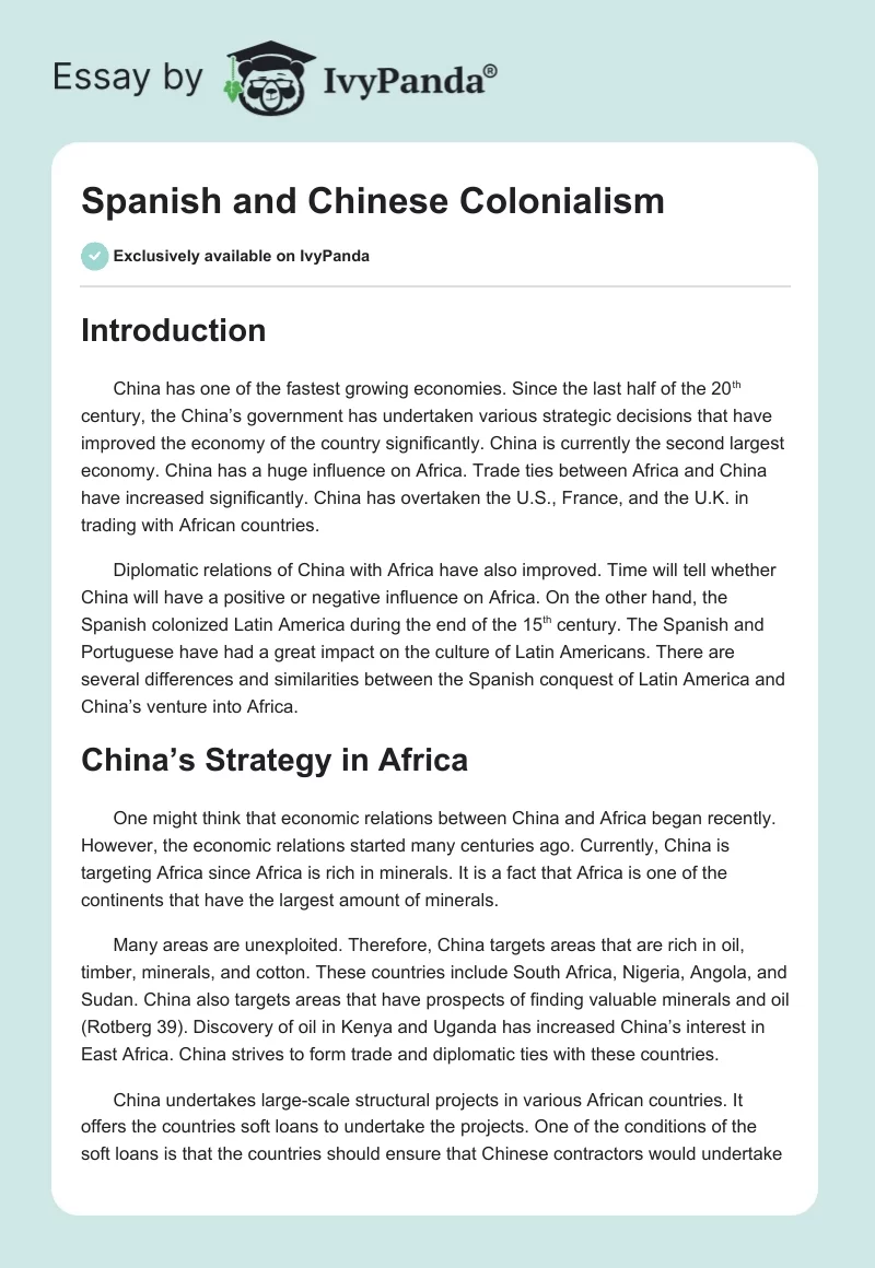 Spanish and Chinese Colonialism. Page 1