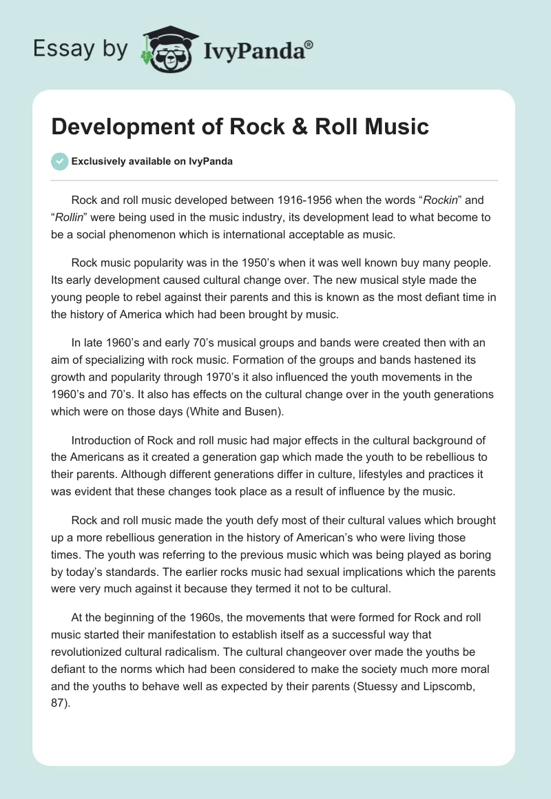 Development of Rock & Roll Music. Page 1