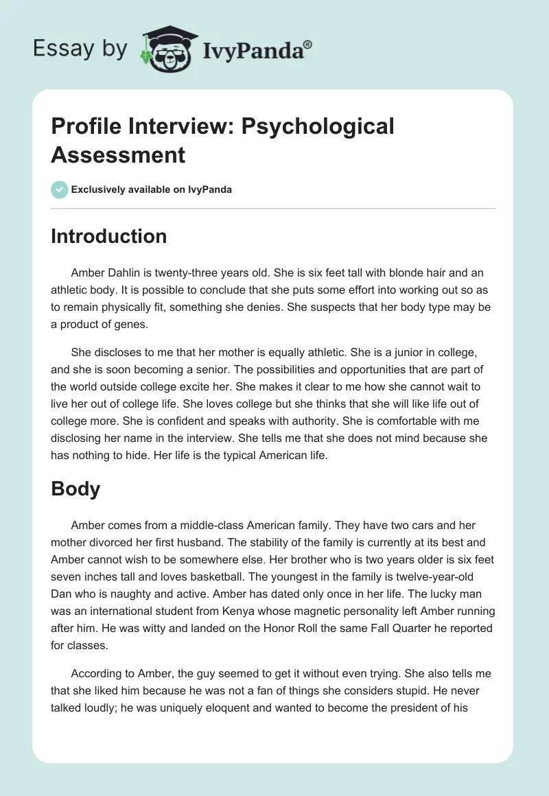 Profile Interview: Psychological Assessment. Page 1