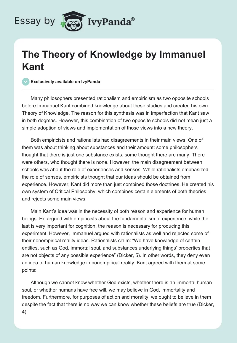 The Theory of Knowledge by Immanuel Kant. Page 1
