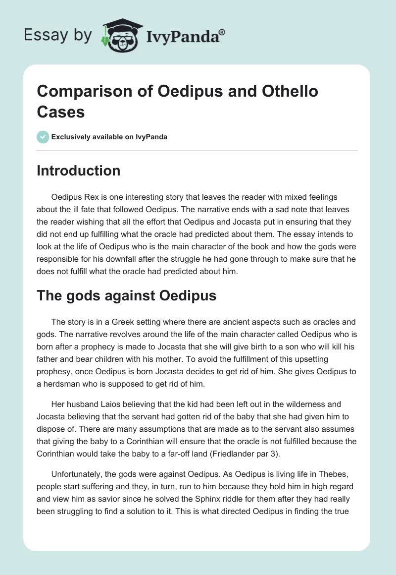 Comparison of Oedipus and Othello Cases. Page 1