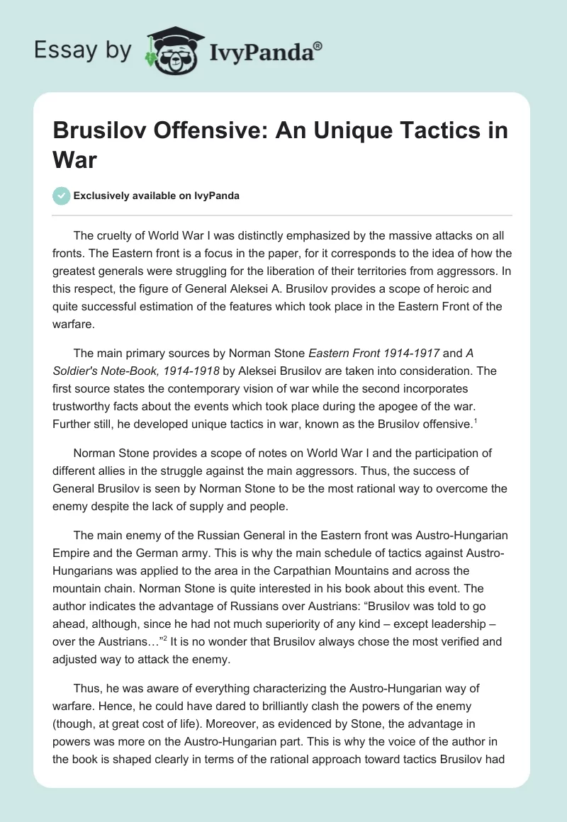 Brusilov Offensive: An Unique Tactics in War. Page 1