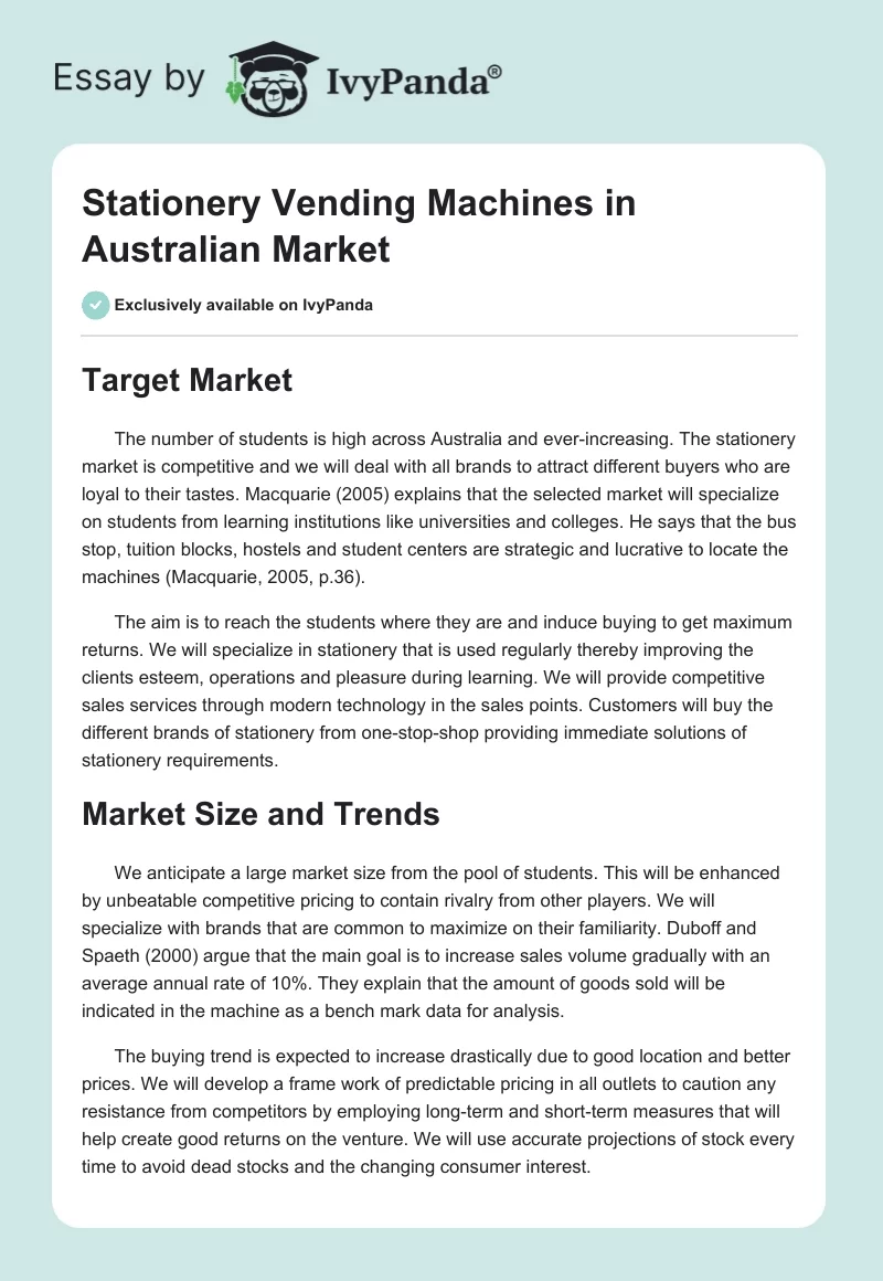 Stationery Vending Machines in Australian Market. Page 1