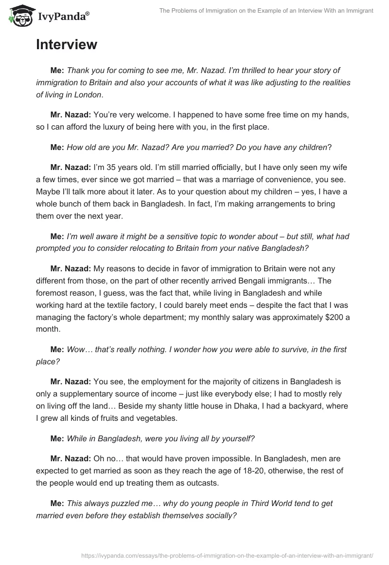 The Problems of Immigration on the Example of an Interview With an Immigrant. Page 4