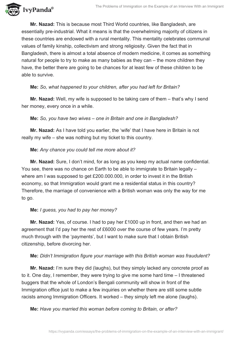 The Problems of Immigration on the Example of an Interview With an Immigrant. Page 5