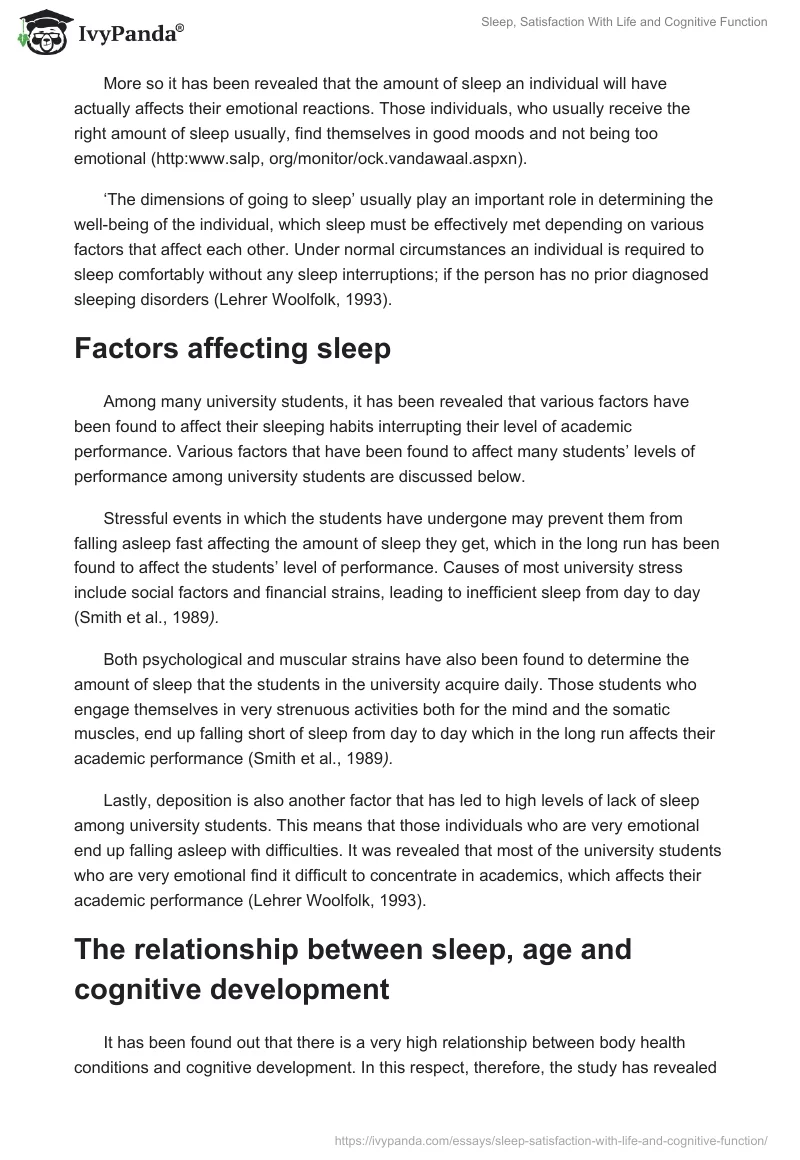 Sleep, Satisfaction With Life and Cognitive Function. Page 2