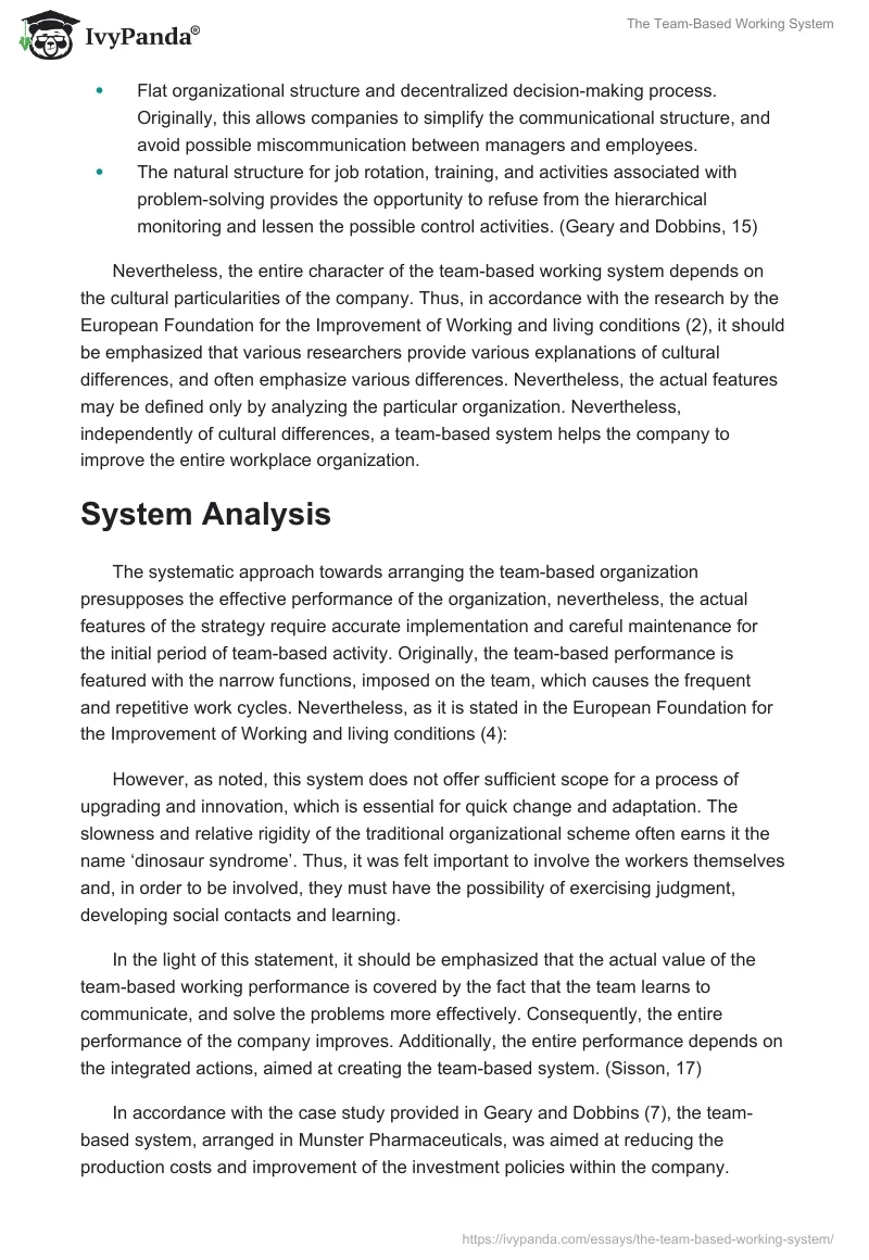 The Team-Based Working System. Page 2
