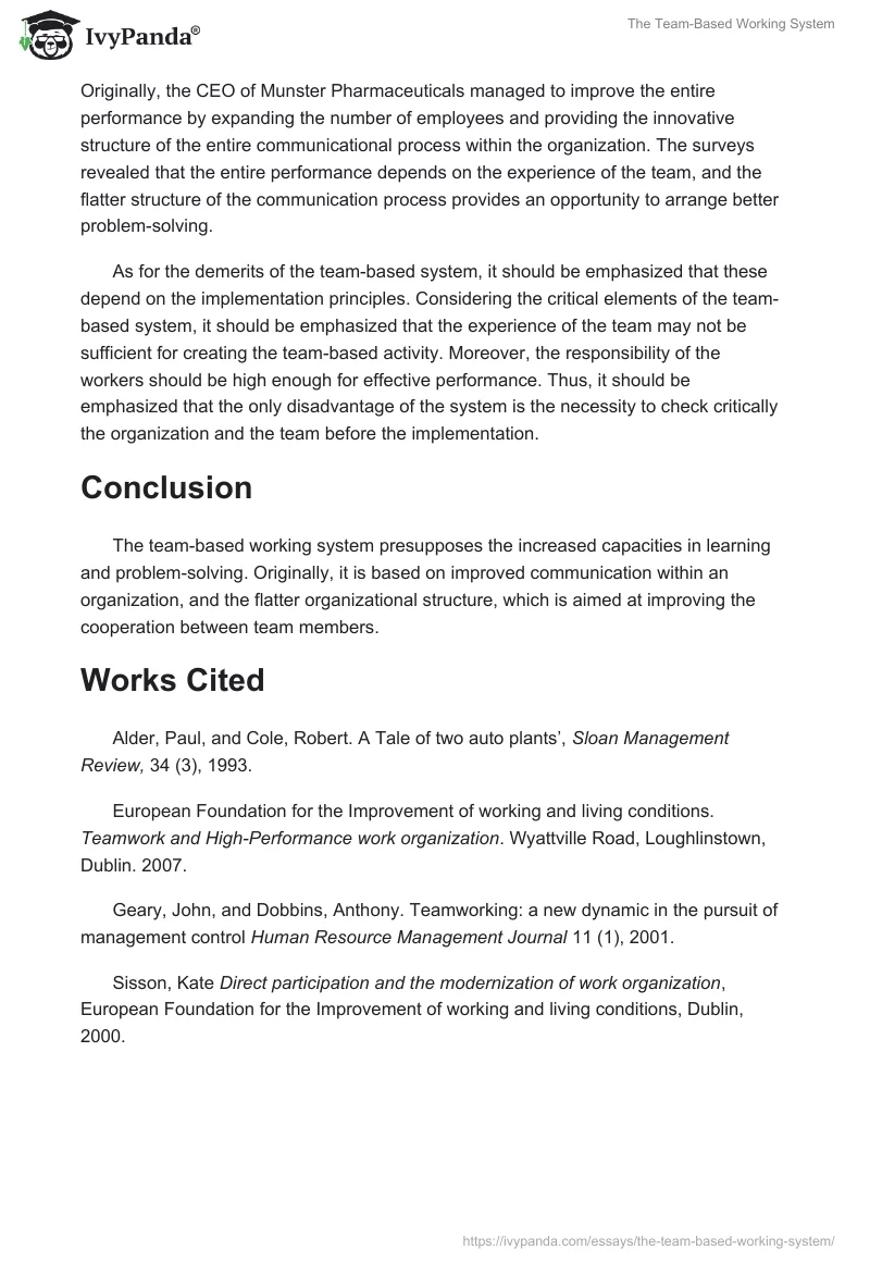 The Team-Based Working System. Page 3