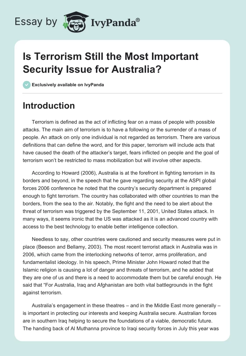 Is Terrorism Still the Most Important Security Issue for Australia?. Page 1