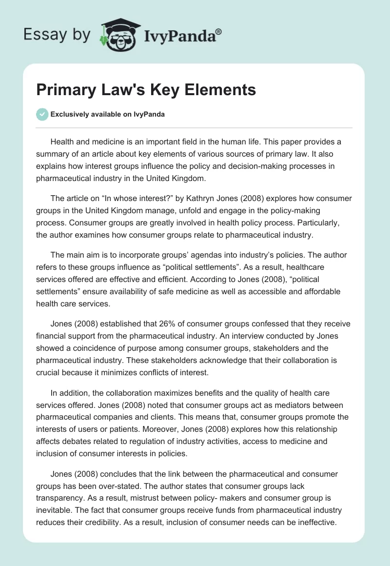 Primary Law's Key Elements. Page 1