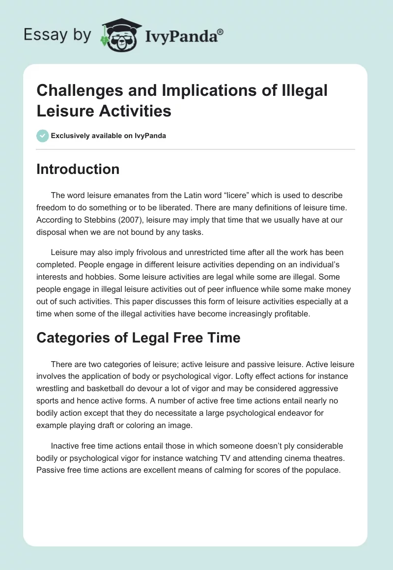 Challenges and Implications of Illegal Leisure Activities. Page 1