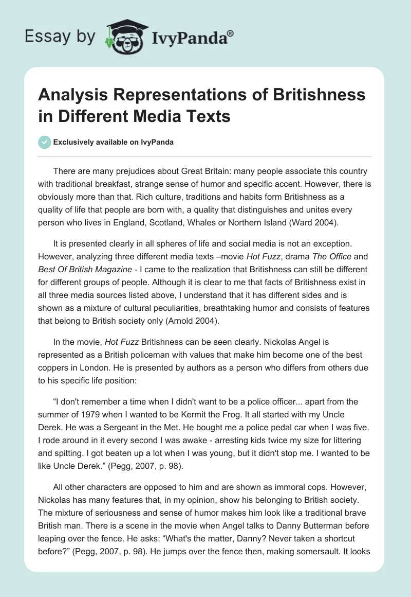 Analysis Representations of Britishness in Different Media Texts. Page 1