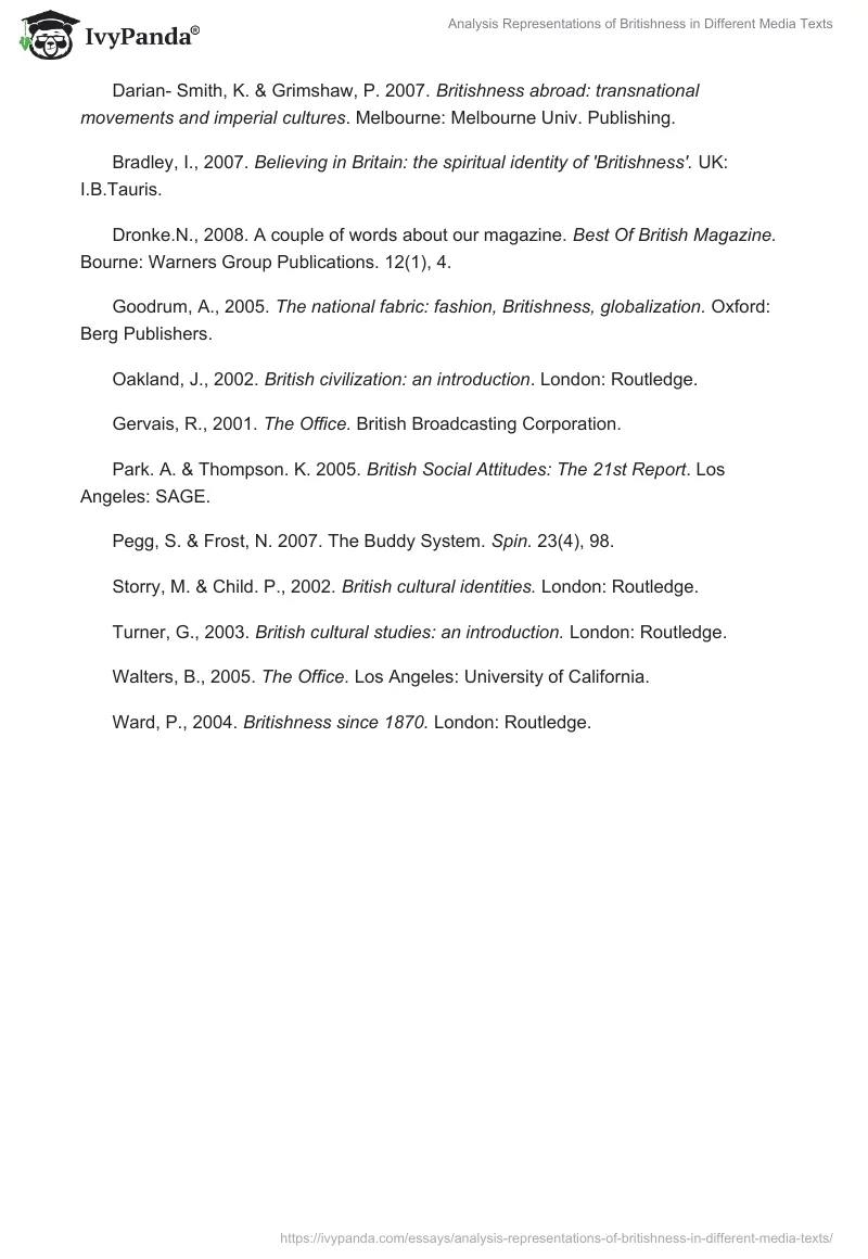 Analysis Representations of Britishness in Different Media Texts. Page 5