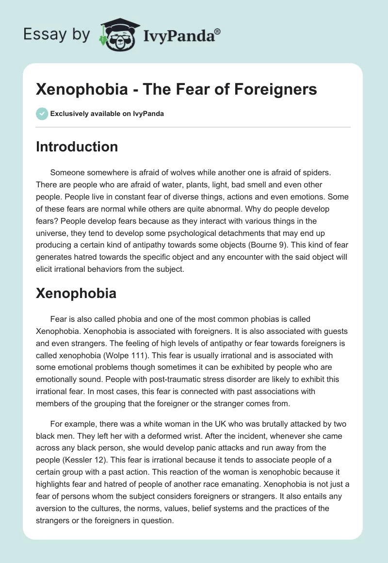Xenophobia - The Fear of Foreigners. Page 1