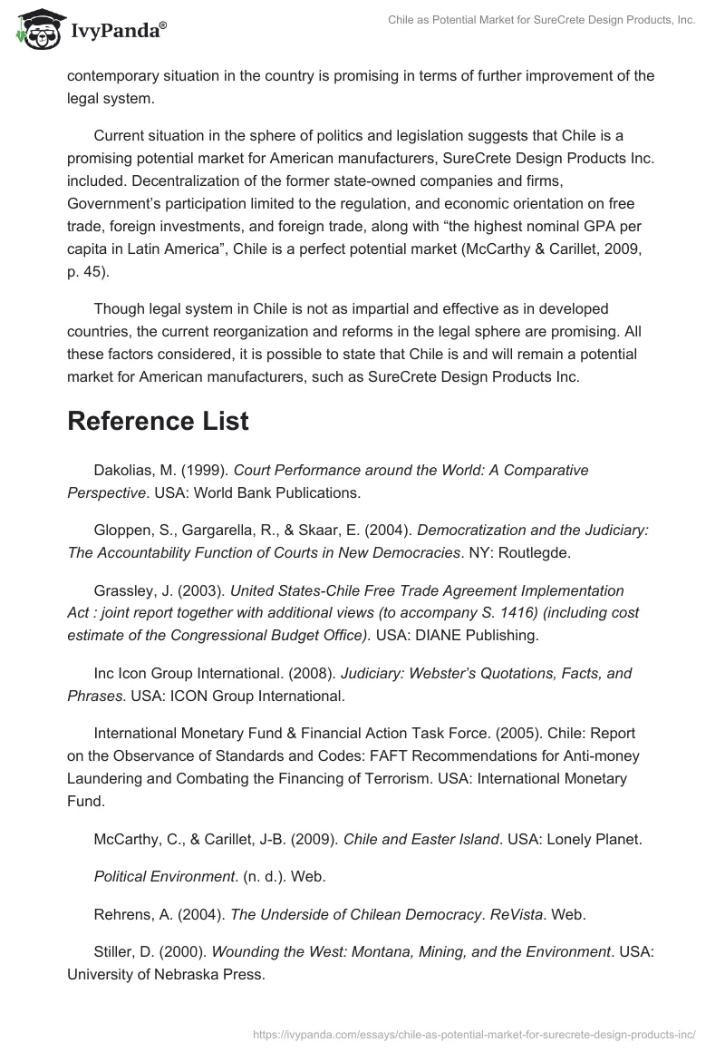 Chile as Potential Market for SureCrete Design Products, Inc.. Page 3