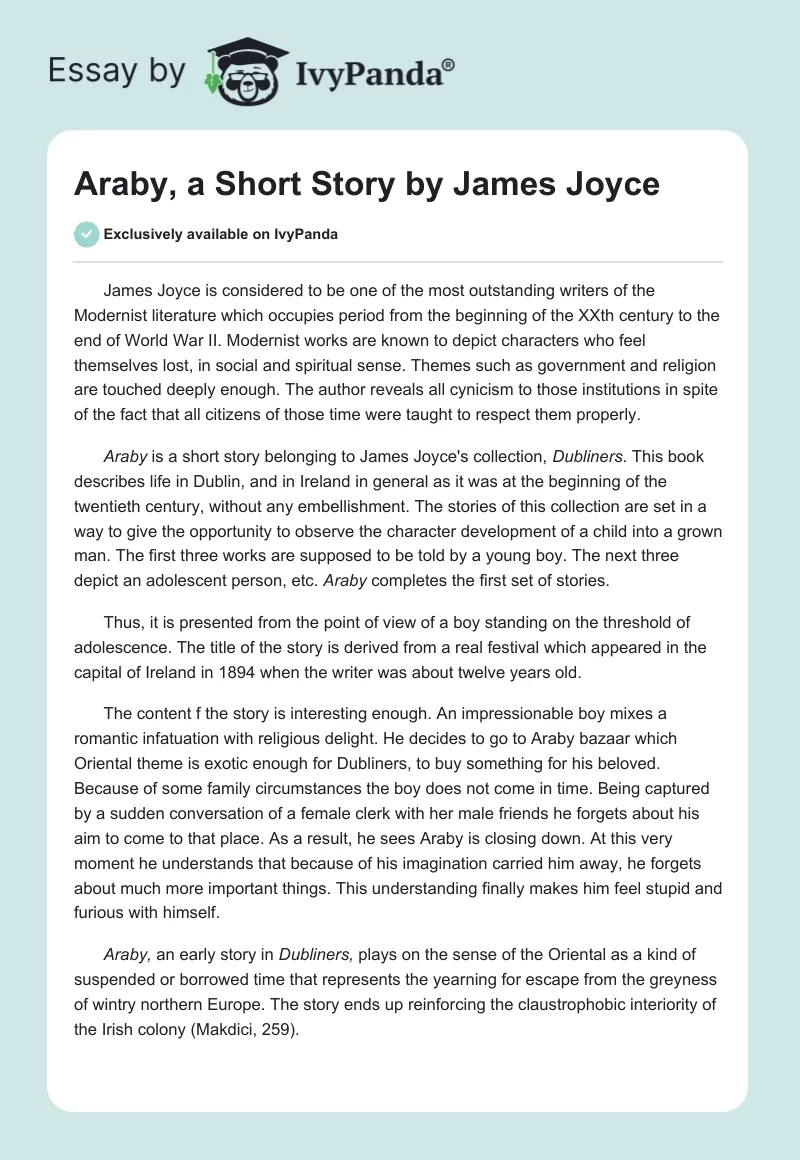 Araby, a Short Story by James Joyce. Page 1