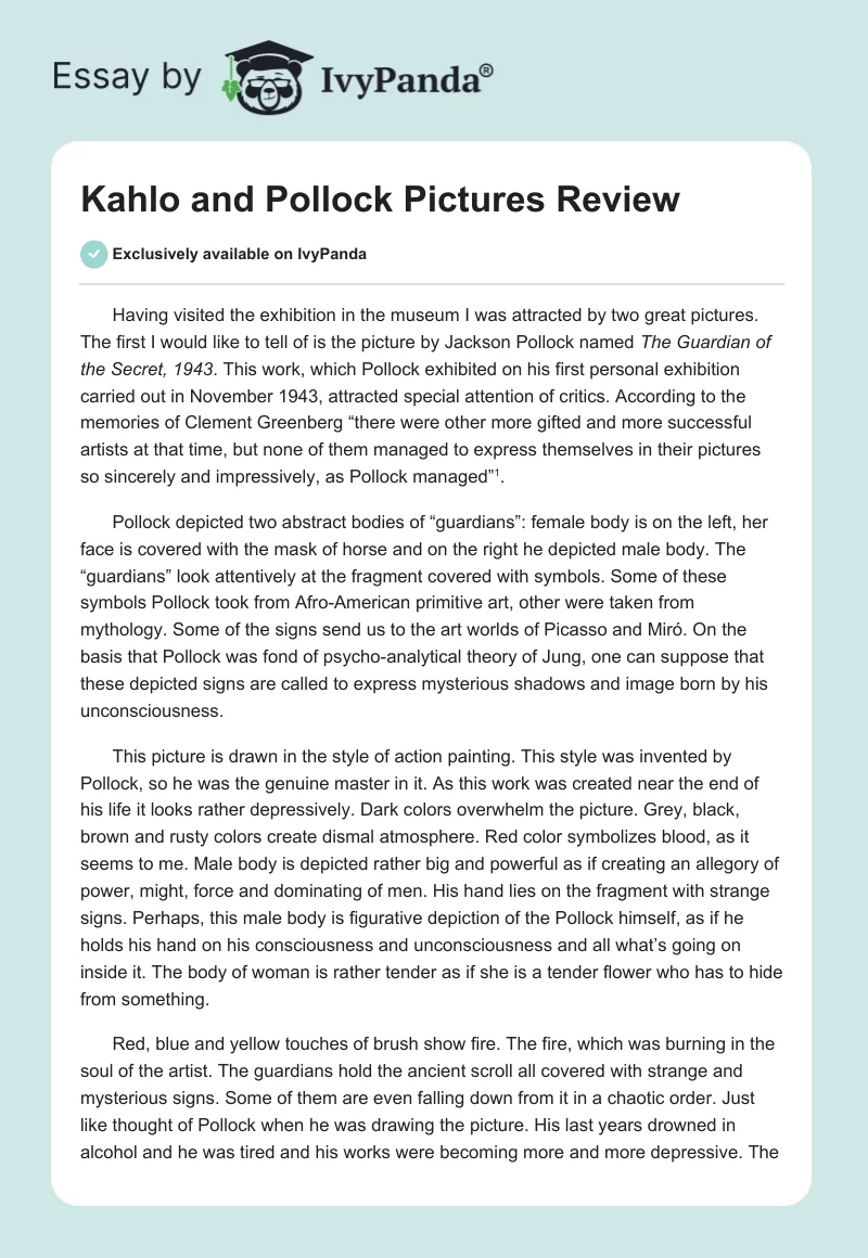 Kahlo and Pollock Pictures Review. Page 1
