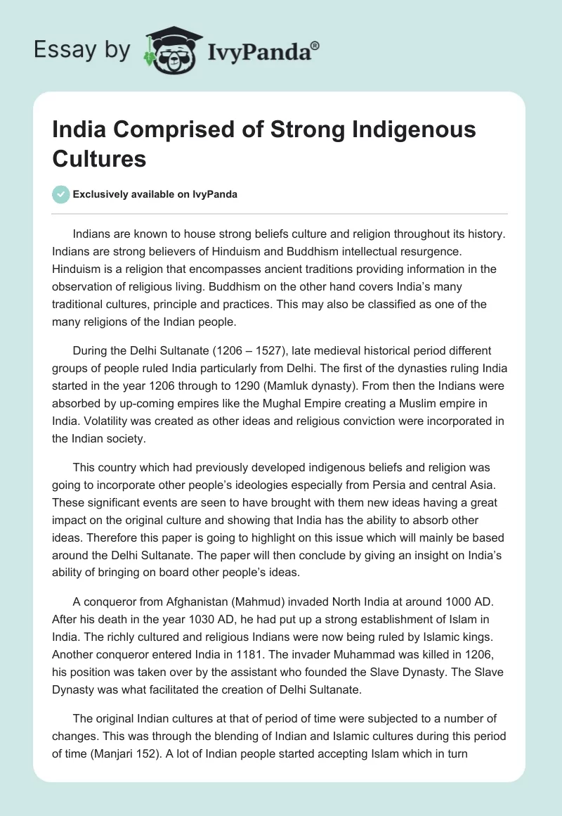 India Comprised of Strong Indigenous Cultures. Page 1