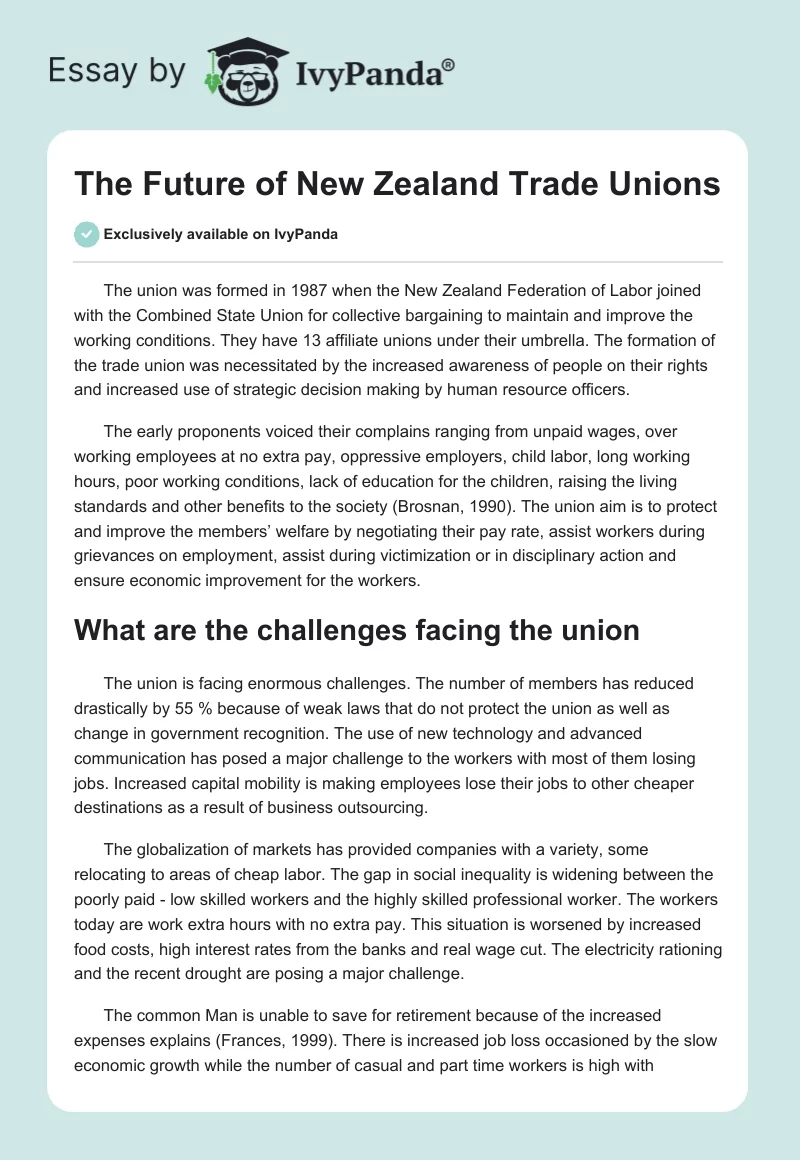 The Future of New Zealand Trade Unions. Page 1