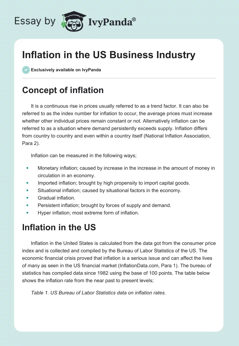 Inflation in the US Business Industry. Page 1