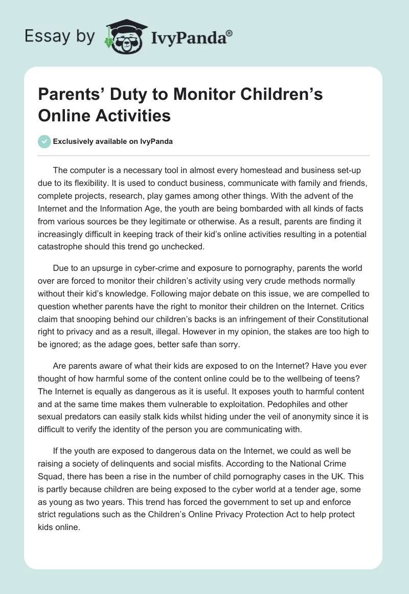 Parents’ Duty to Monitor Children’s Online Activities. Page 1