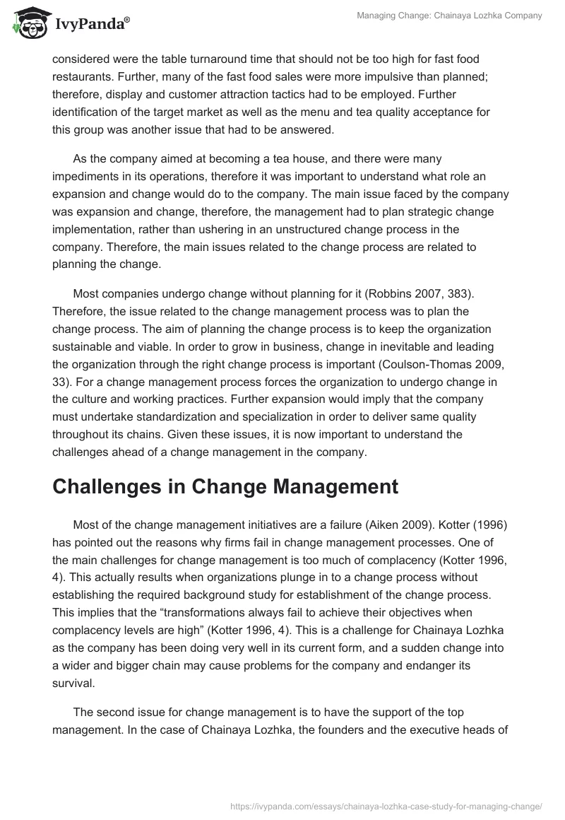 Managing Change: Chainaya Lozhka Company. Page 3