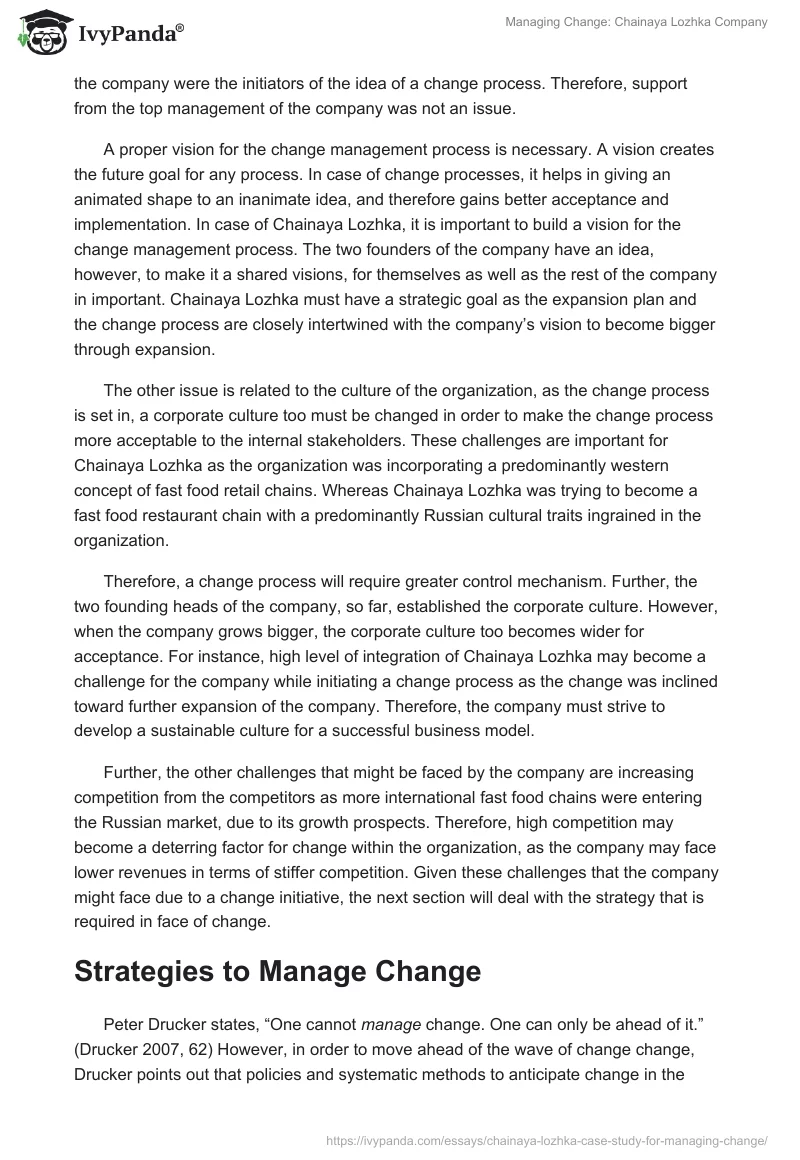 Managing Change: Chainaya Lozhka Company. Page 4