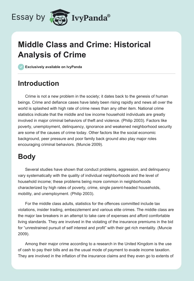 Middle Class and Crime: Historical Analysis of Crime. Page 1